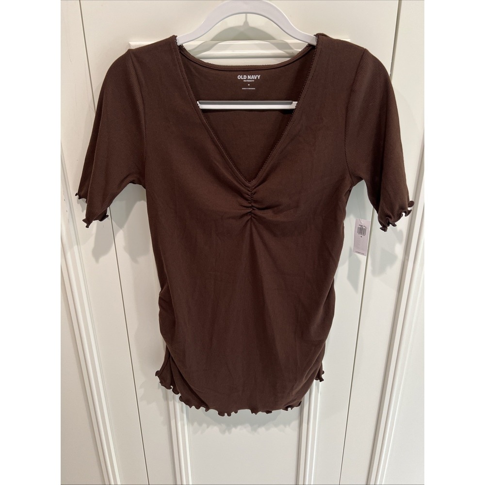 Old Navy Chocolate Brown Maternity T Shirt Short Sleeve Basic‎ Ribbed Casual